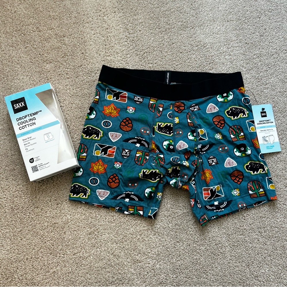 Men’s Small SAXX DropTemp BallPark Pouch Cooling Cotton Boxer Brief NEW In Box